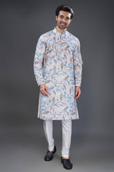 Off White Cotton Linen Digital Floral Printed Kurta Pajama